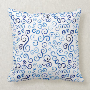 Whimsical Prussian Blue Waterverf Curves Kussen