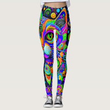 Whimsical Psychedelic Cat All-Over-Print Leggings