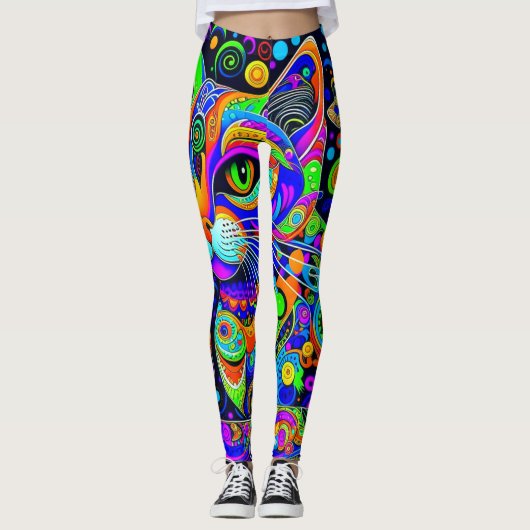 Whimsical Psychedelic Cat All-Over-Print Leggings (Voorkant)