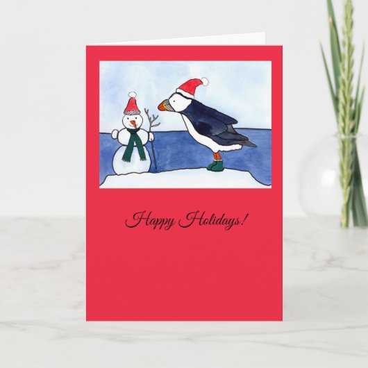 Whimsical Puffin Christmas Wenskaart Kaart (Voorkant)