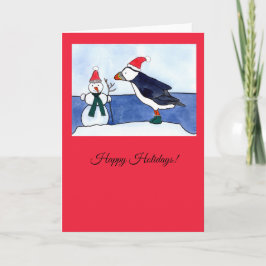 Whimsical Puffin Christmas Wenskaart Kaart