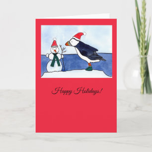 Whimsical Puffin Christmas Wenskaart Kaart