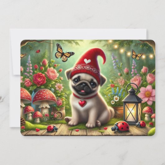Whimsical Pug Flat Holiday Kaart (Voorkant)