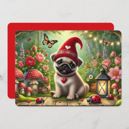 Whimsical Pug Flat Holiday Kaart (Voorkant / Achterkant)