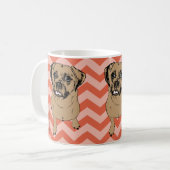 Whimsical Puggle Monochromatic Oranje Chevron Mok (Voorkant links)