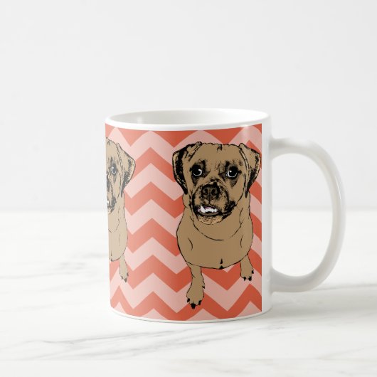 Whimsical Puggle Monochromatic Oranje Chevron Mok (Rechts)