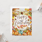 Whimsical Pumpkin Autumn Herfst Happy Birthday Kaart (Voorkant / Achterkant in situ)