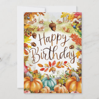 Whimsical Pumpkin Autumn Herfst Happy Birthday Kaart
