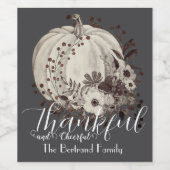 Whimsical Pumpkin Floral Autumnal Thankful Name Wijn Etiket (Enkel label)
