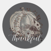 Whimsical Pumpkin Florals Red Berries Thankful Ronde Sticker (Voorkant)