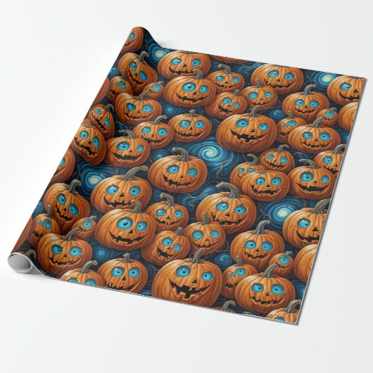 Whimsical Pumpkin Halloween Wrapping Paper Cadeaupapier (Uitgerold)