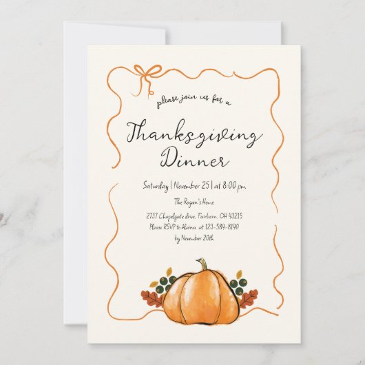 Whimsical Pumpkin Handwriting Thanksgiving Diner Kaart (Voorkant)