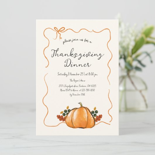 Whimsical Pumpkin Handwriting Thanksgiving Diner Kaart (Staand voorkant)