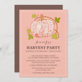 Whimsical Pumpkin Harvest Party Invitation Kaart (Voorkant / Achterkant)