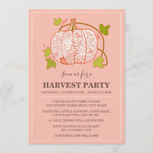 Whimsical Pumpkin Harvest Party Invitation Kaart