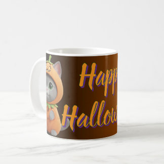 Whimsical Pumpkin Kitty Halloween Coffee Mug Koffiemok