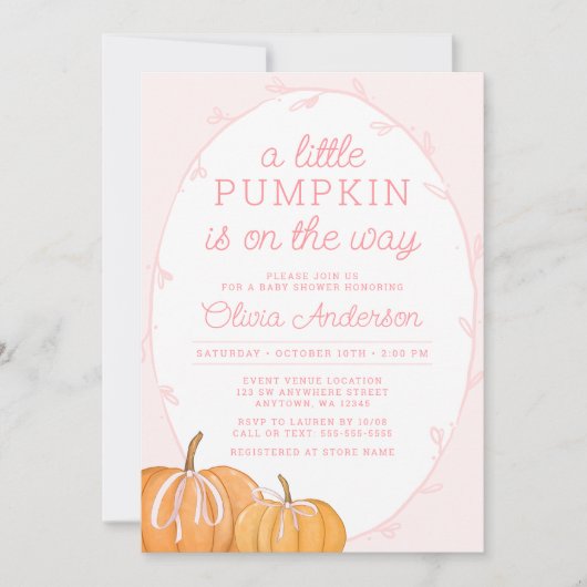 Whimsical Pumpkin Pink Girl Baby shower Kaart (Voorkant)