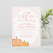 Whimsical Pumpkin Pink Girl Baby shower Kaart (Staand voorkant)