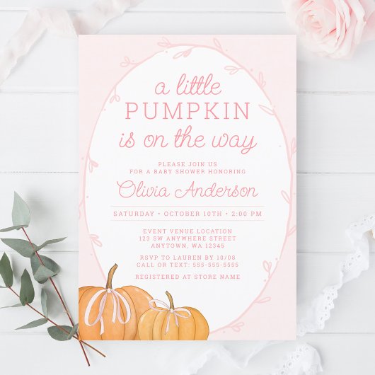 Whimsical Pumpkin Pink Girl Baby shower Kaart