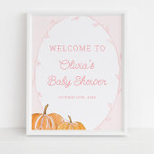 Whimsical Pumpkin Pink Girl Baby shower Welkom Poster