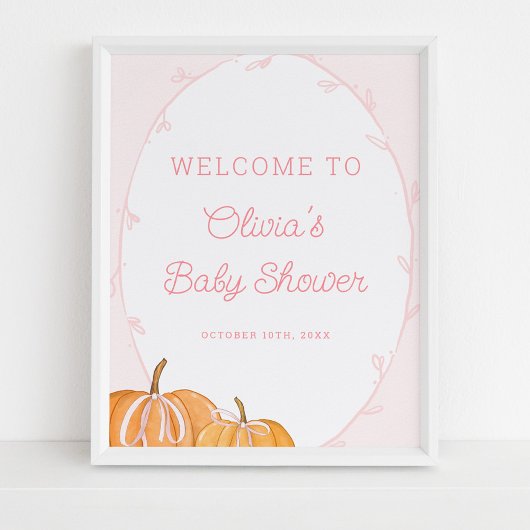 Whimsical Pumpkin Pink Girl Baby shower Welkom Poster