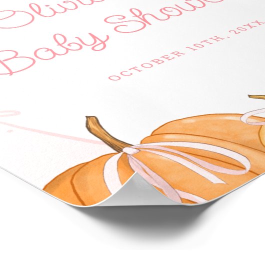 Whimsical Pumpkin Pink Girl Baby shower Welkom Poster (Hoek)