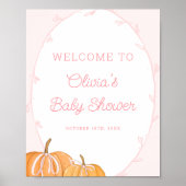 Whimsical Pumpkin Pink Girl Baby shower Welkom Poster (Voorkant)