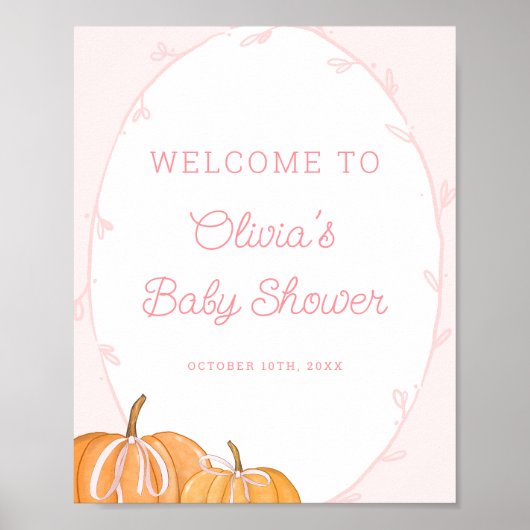 Whimsical Pumpkin Pink Girl Baby shower Welkom Poster (Voorkant)
