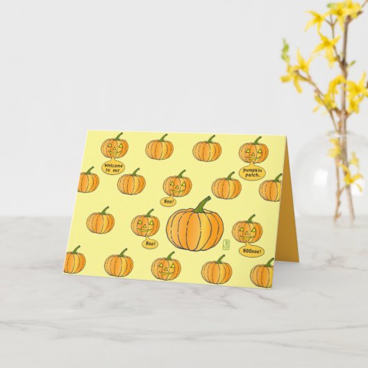 Whimsical Pumpkin-pleister op Bleke geel Halloween Kaart (Gele Bloem)