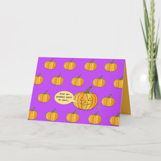 Whimsical Pumpkin-pleister op Fuschia Halloween Kaart (Voorkant)