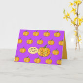 Whimsical Pumpkin-pleister op Fuschia Halloween Kaart (Gele Bloem)