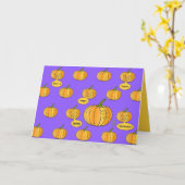 Whimsical Pumpkin-pleister op Paars Halloween Kaart (Gele Bloem)