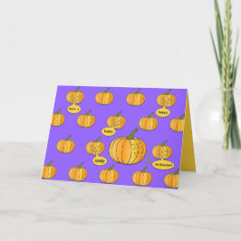 Whimsical Pumpkin-pleister op Paars Halloween Kaart