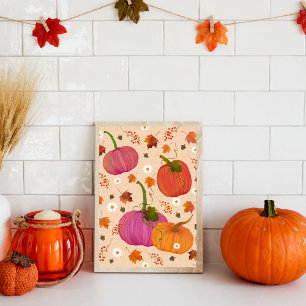 Whimsical Pumpkins Fall verlaat Waterverf kunst Poster