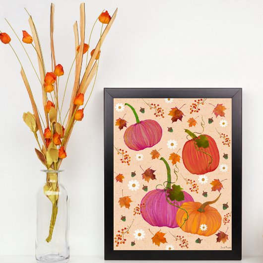 Whimsical Pumpkins Fall verlaat Waterverf kunst Poster