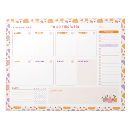 Whimsical Pumpkins Weekly to Do Lijst Planner Notitieblok (Voorkant)