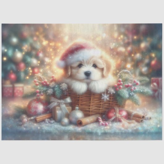 Whimsical Puppy in Kerstmis Pet Vakantie Decoupage Tissuepapier (Voorkant)