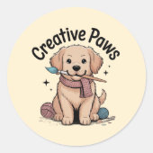 Whimsical Puppy Painter Yarn Enthusiast Sticker (Voorkant)