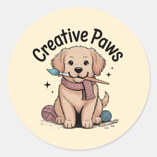 Whimsical Puppy Painter Yarn Enthusiast Sticker (Voorkant)