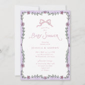 Whimsical Purple Floral Frame Baby Shower  Kaart (Voorkant)