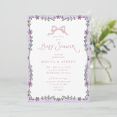 Whimsical Purple Floral Frame Baby Shower  Kaart (Staand voorkant)