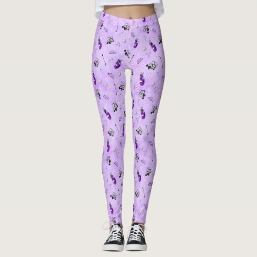 Whimsical purple golf themed patterned leggings (Voorkant)