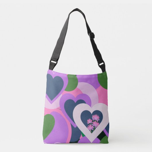 Whimsical Purple Heart Art Tote Crossbody Tas (Voorkant)