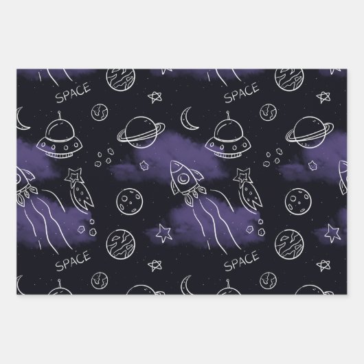 Whimsical Purple Outer Space Seamless Pattern Inpakpapier Vel (Voorkant 2)