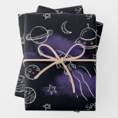 Whimsical Purple Outer Space Seamless Pattern Inpakpapier Vel (In situ)