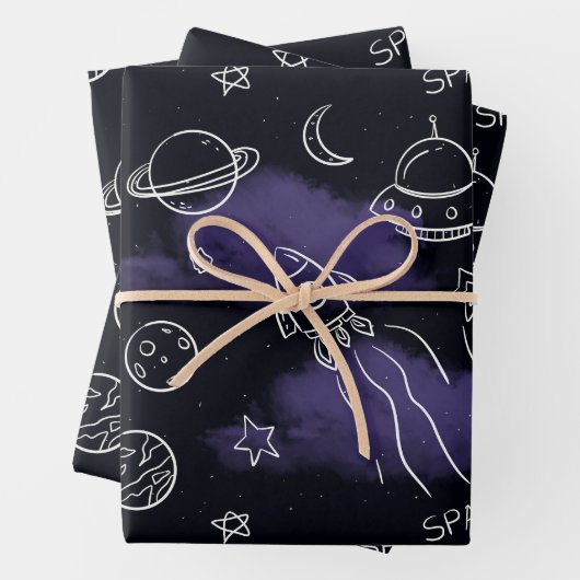 Whimsical Purple Outer Space Seamless Pattern Inpakpapier Vel (In situ)