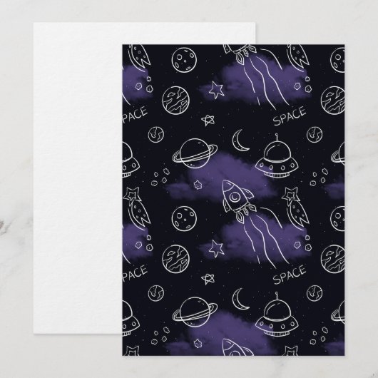 Whimsical Purple Outer Space Seamless Pattern Kaart (Voorkant / Achterkant)