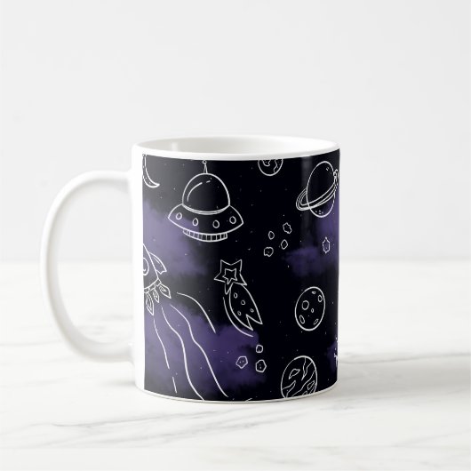 Whimsical Purple Outer Space Seamless Pattern Koffiemok (Links)