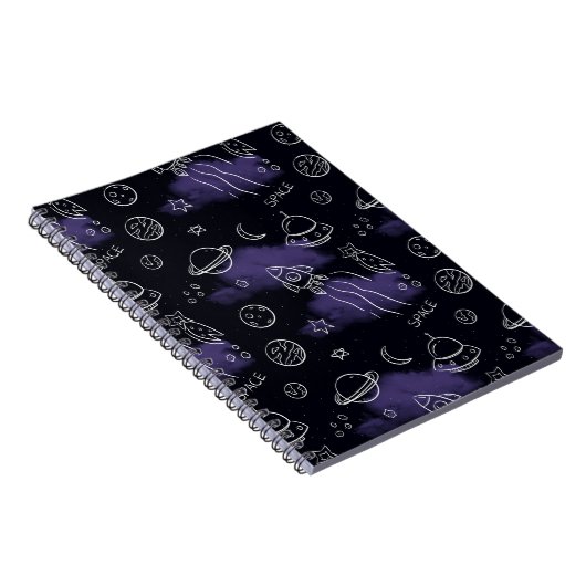 Whimsical Purple Outer Space Seamless Pattern Notitieboek (Rechterzijde)
