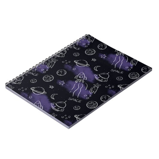 Whimsical Purple Outer Space Seamless Pattern Notitieboek (Linkerzijde)